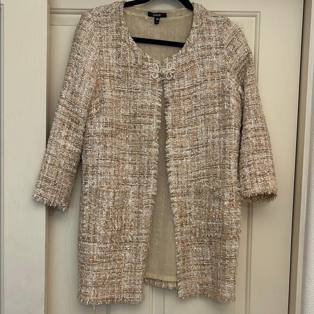 Elegant Cream Tweed Women's Coat